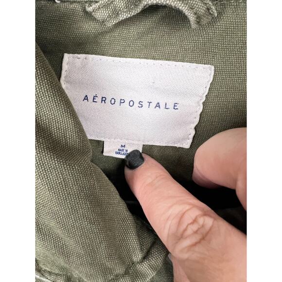 Aeropostale Khaki Green Cropped Raw Hem Button Down Jacket Medium Utility - Picture 3 of 7